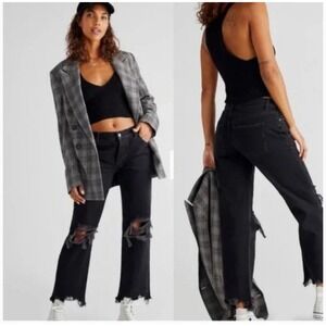 Free People We The Free Jeans Black Distressed Women's Sz 25 Maggie Midrise Boho